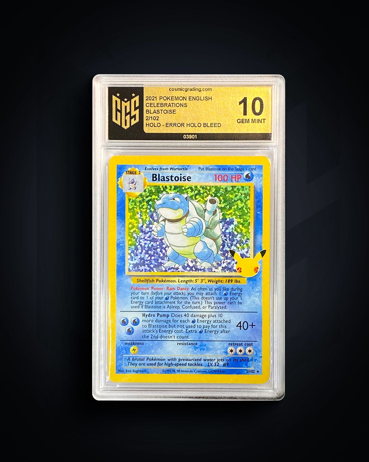 Blastoise - Celebrations - 10 GEM MINT - ERROR HOLO BLEED